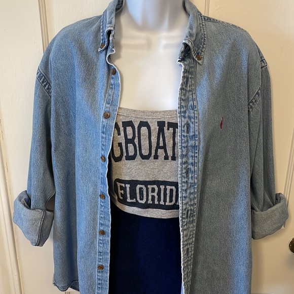 Ralph Lauren Sport Denim Oxford Jacket Large lightweight Size 10 Vintage GOOD - Picture 10 of 15